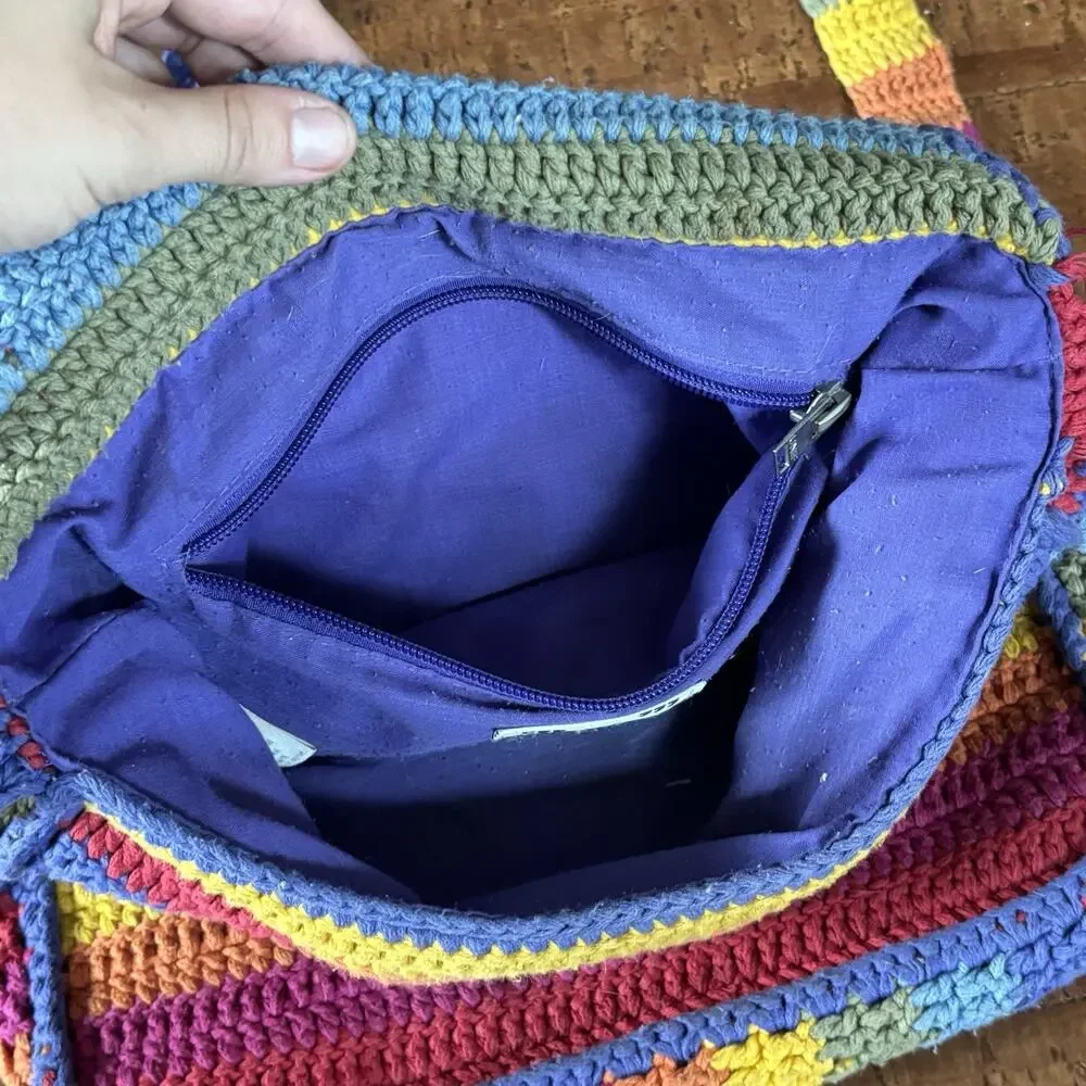 UNIF Rainbow Striped Crochet Bag Crossbody Long Strap